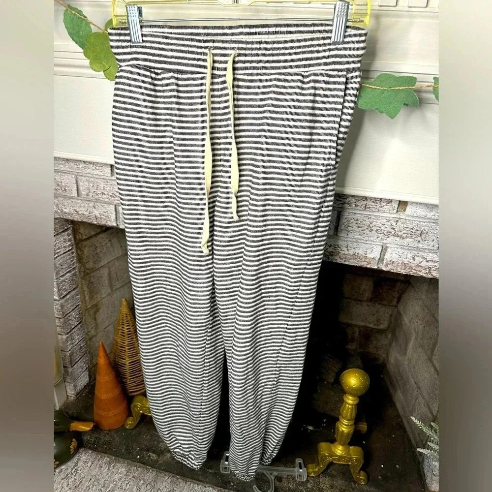 Madewell Striped Jogger Lounge Pants XS Black White Drawstring Casual Relaxed